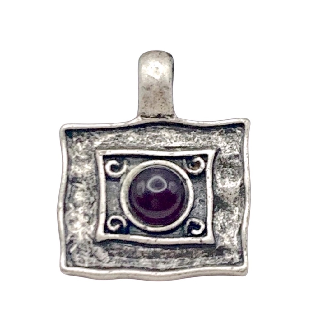 Lia Sophia Signed Slide Silver Metal With A Round Deep Ruby Colored Cabochan.